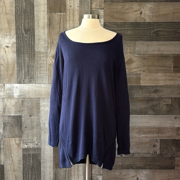 NWT! New York & Co navy knit sweater medium zipper oversized gorpcore classic - Picture 7 of 12